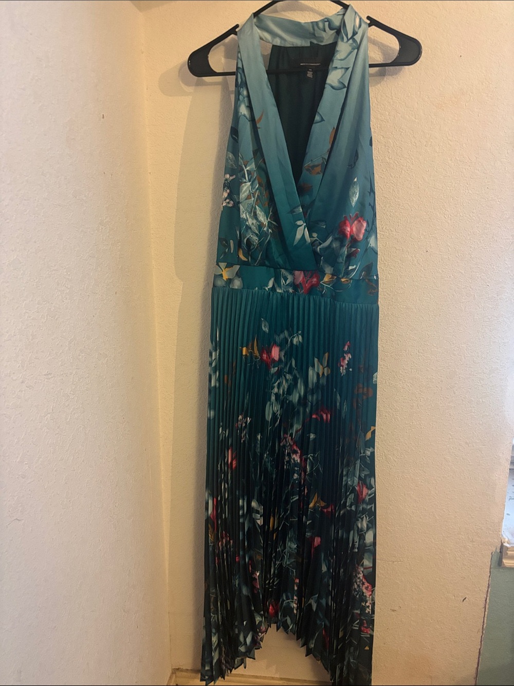 White House Black Market Teal Floral Halter Pleated Maxi Dress - Picture 1 of 4